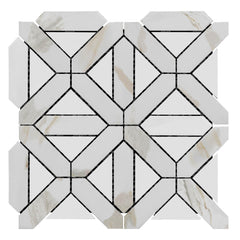 Calacatta Gold Italian Marble with Bianco Dolomite Triangles Geometrica Mosaic Tile Polished (Glossy)