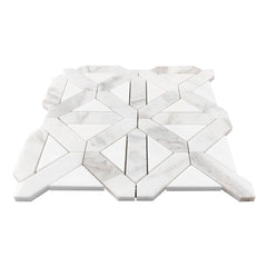 Calacatta Gold Italian Marble with Bianco Dolomite Triangles Geometrica Mosaic Tile Polished (Glossy)