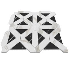 Calacatta Gold Italian Marble with Nero Marquina Black Triangles Geometrica Mosaic Tile Polished (Glossy)