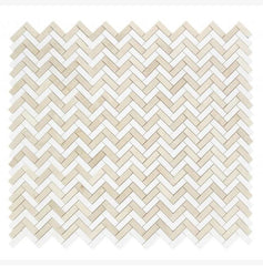 Crema Marfil & Thassos White Marble Herringbone 1X3 Mosaic Polished/Honed 1 piece