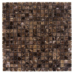 Emperador Dark Spanish Marble Square 5/8 X 5/8 Mosaic Wall Floor Tile Backsplash Polished for Kitchen, bathroom Shower, Accent décor, Fireplace