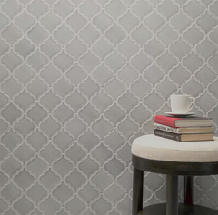 Dove Gray Arabesque 1 in. x 15 in. Glossy Ceramic Mesh-Mounted Mosaic Wall Tile by MSI (11.7 sq. ft. / case)
