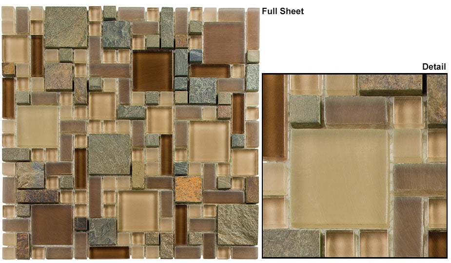 GT Glass & Slate Wall Backsplash Tile Block Random Titanium Filed GS28