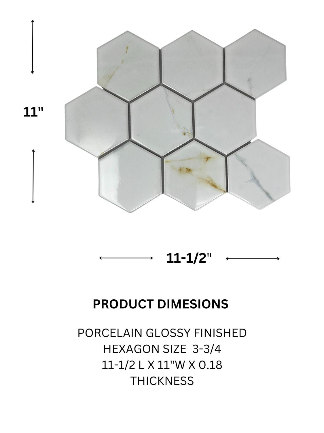 Tenedos Milano 4" Calacatta Gold Look Hexagon Porcelain Floor & Wall Tile for Kitchen Backsplash, Bathroom Shower, Accent Wall