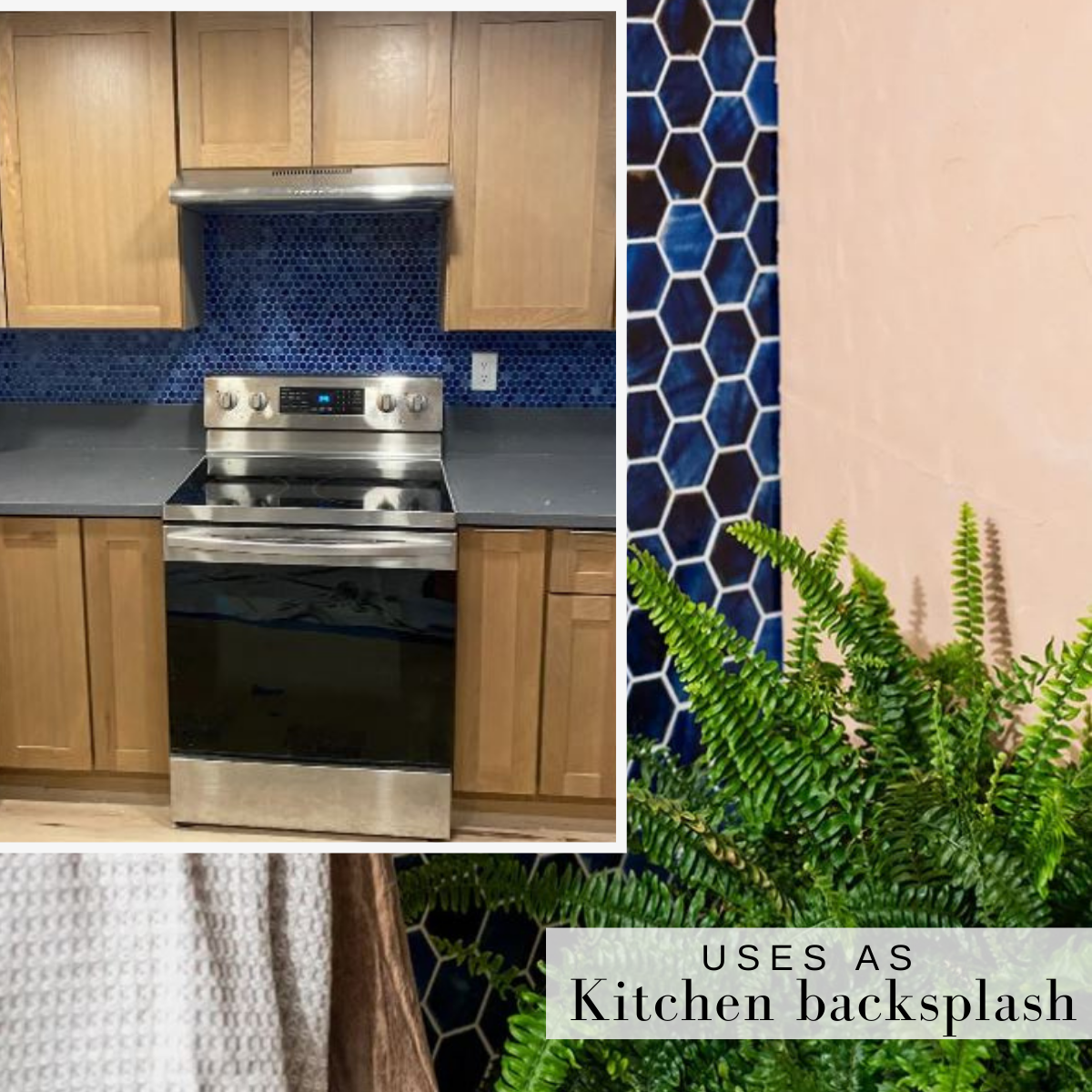 Tenedos Tropical Navy Blue Hexagon Glossy Porcelain Mosaic Wall Floor Pool Tile for for Kitchen Backsplash, Bathroom Shower, Accent Decor