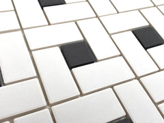 Matte White Porcelain Pinwheel Mosaic Tile with Light Black Dots - Unglazed Floor & Wall Tile for Bathroom (1 Sheet)