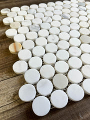 1 inch Calacatta Gold Penny Round Honed Marble Wall Floor Tile Backsplash for Kitchen, Bathroom Shower Spa, Fireplace, Flooring