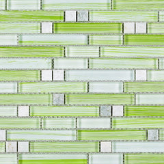 TNLQG-04 Apple Green Glass Stripe Floral Mosaic Wall Tile -Kitchen and Bath backsplash