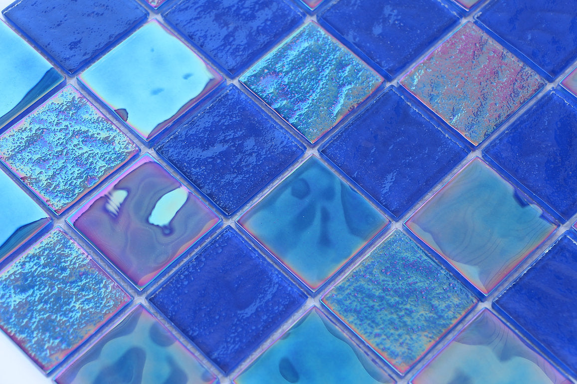 Periwinkle Blue Purple 2x2 Square Glass Iridescent Mosaic Wall Pool Tile for Bathroom Shower, Kitchen backsplash, Accent Decor, Fireplace