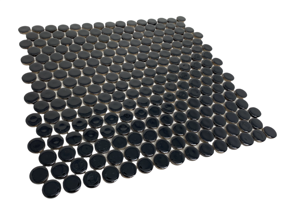 Penny Round Tile Black Porcelain Mosaic Shiny Look (Box of 5.1 Sq Ft)