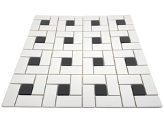 Matte White Porcelain Pinwheel Mosaic Tile with Light Black Dots - Unglazed Floor & Wall Tile for Bathroom (1 Sheet)