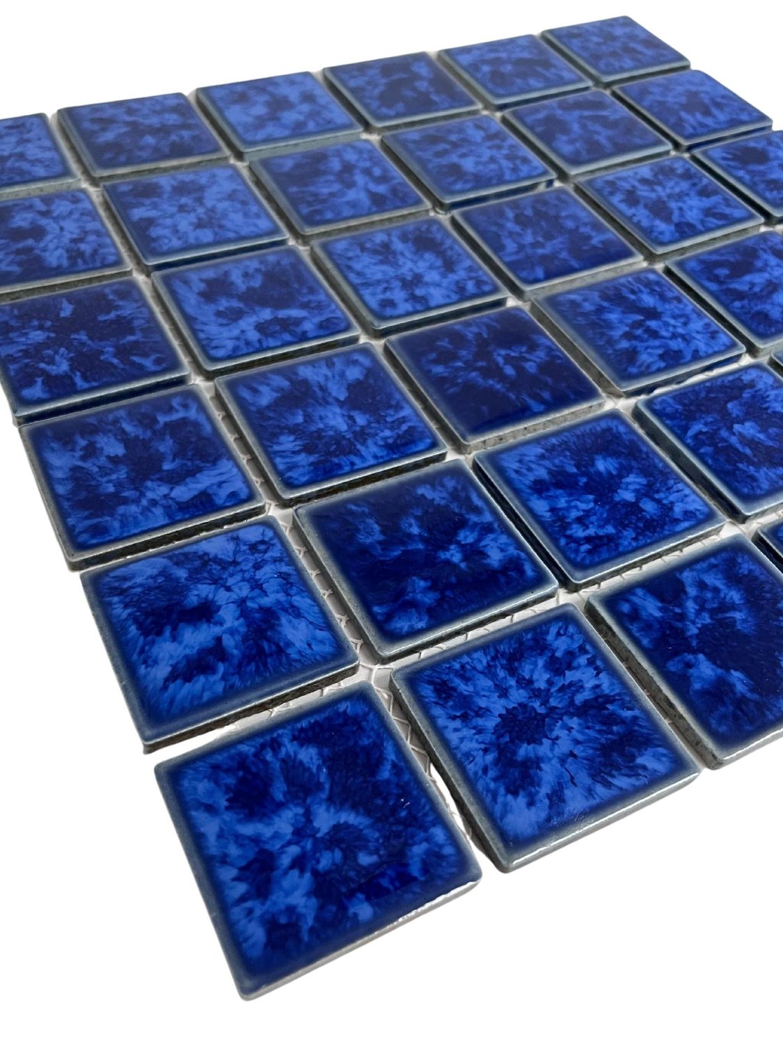 Tenedos Ultramarine Blue with Water Splash Effect Square 2x2 Porcelain Pool Mosaic Floor and Wall Tile for Backsplash, Kitchen, Bathroom, Swimming Pool