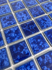 Tenedos Ultramarine Blue with Water Splash Effect Square 2x2 Porcelain Pool Mosaic Floor and Wall Tile for Backsplash, Kitchen, Bathroom, Swimming Pool
