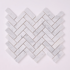 Carrara White Herringbone 1X3 Mosaic HONED HTC 1 piece