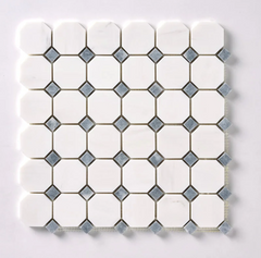 Bianco Dolomite Octagon with Gray Dots Mosaic Polished 1 piece