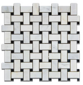 Calacatta Cressa (Asian Statuary) Basketweave with Black Marble Polished HTC-1 sqft