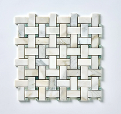 Calacatta Verde Basketweave Mosaic Polished-1sqft