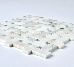 Calacatta Verde Basketweave Mosaic Polished-1sqft