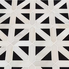 Calacatta Gold Italian Marble with Nero Marquina Black Triangles Geometrica Mosaic Tile Polished (Glossy)