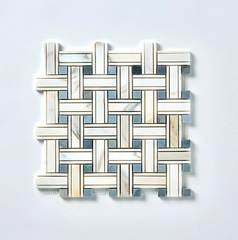 Calacatta Gold & Gray Kenzy Basketweave Marble Mosaic Honed