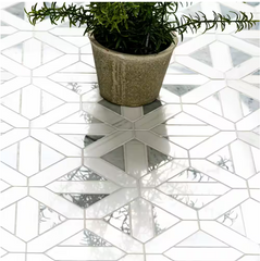 Calacatta Gold Italian Marble with Bardiglio Gray Triangles Geometrica Mosaic Tile Polished(Glossy)