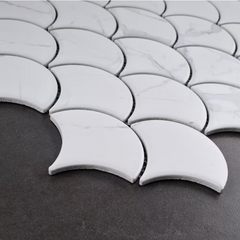 Calacatta Gold Italian Marble Fish Scale Fan Shaped Sea Shell Mosaic Tile Polished (Glossy)