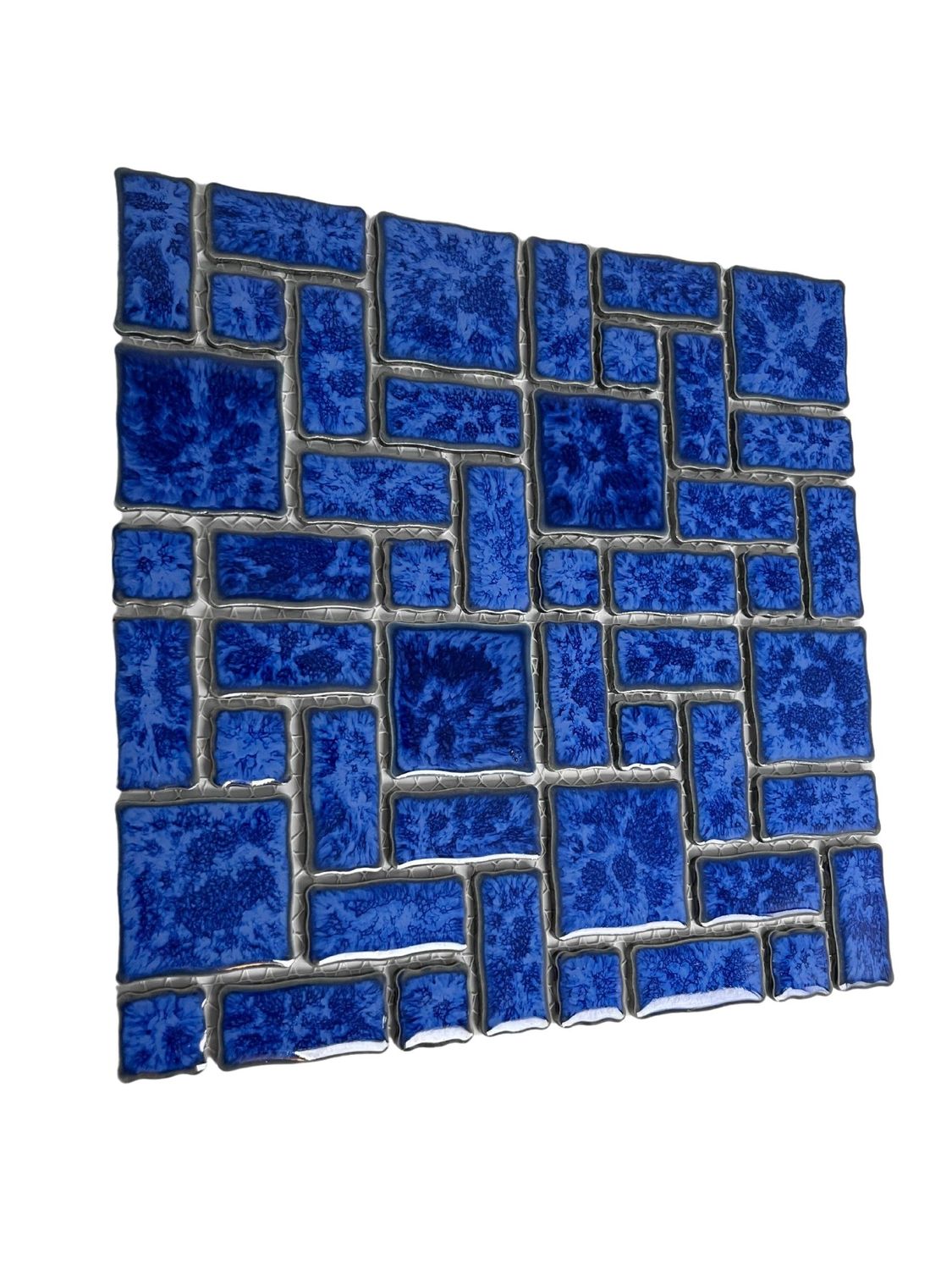 T‎PACFD-RDM-PL Ultramarine Blue Random Sized Wavy Edges Porcelain Glazed Pool Mosaic Floor and Wall Tile for Backsplash, Kitchen, Bathroom, Swimming Pool