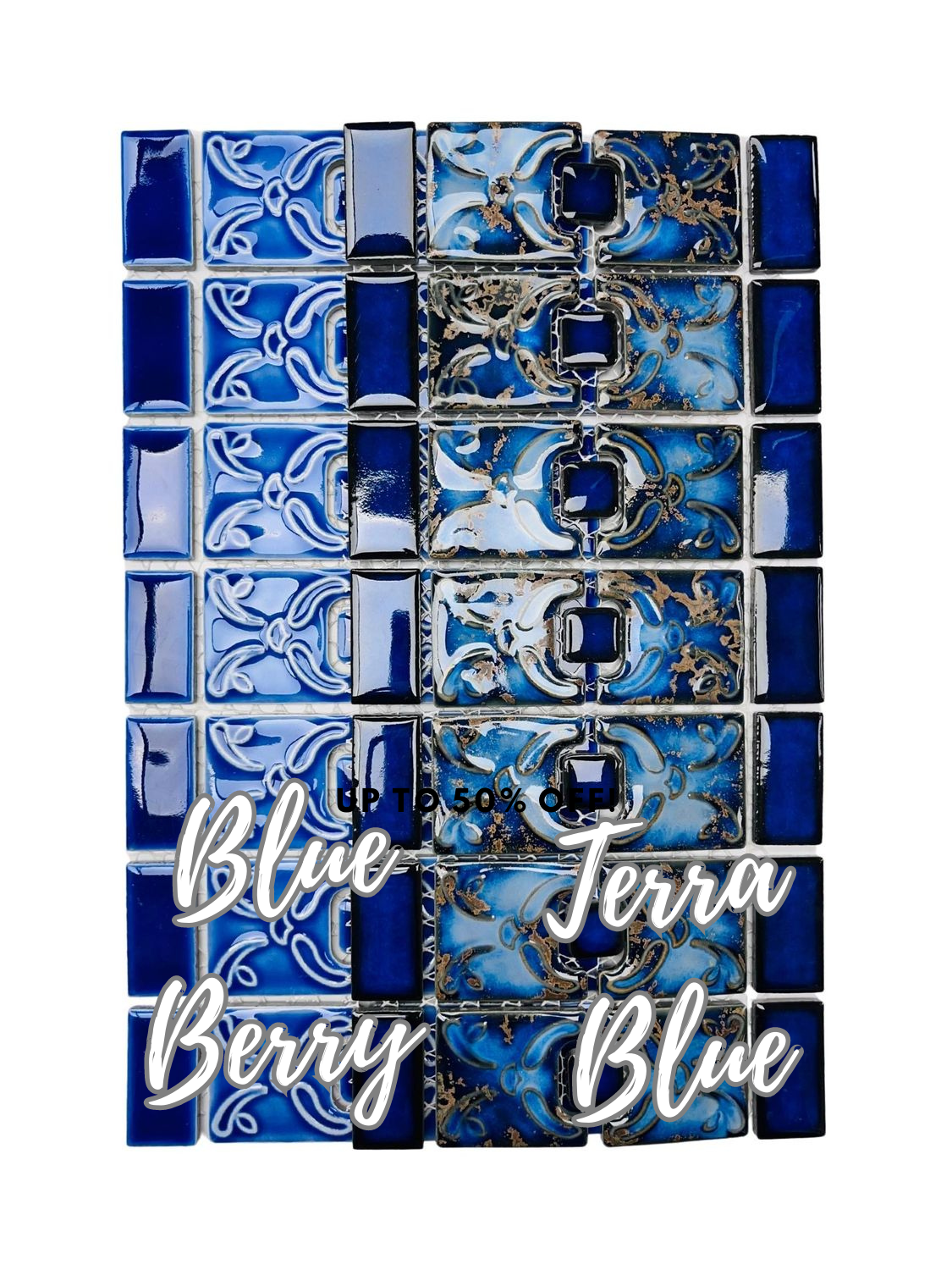Tenedos Florencia Calacatta Blue Glossy Porcelain Border Pool Wall Floor Tile Backsplash on 6x12 Mesh Mounted Easy Installation for Bathroom, Shower Backsplash, Kitchen, Accent Wall