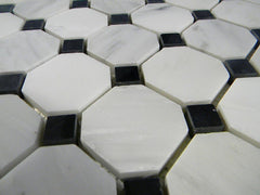 Cararra Arabescato 2" Octagon Polished with Black Dot Floor Wall Tile Backsplash