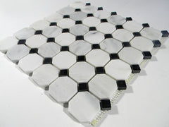Cararra Arabescato 2" Octagon Polished with Black Dot Floor Wall Tile Backsplash