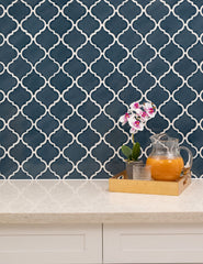 Bay Blue Arabesque 11 in. x 15 in. Glossy Ceramic Mesh-Mounted Mosaic Wall Tile by MSI (11.7 sq. ft./Case)