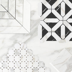 Calacatta Gold Italian Marble with Nero Marquina Black Triangles Geometrica Mosaic Tile Polished (Glossy)