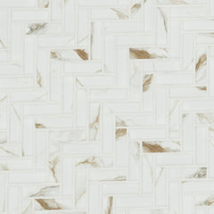 Calacatta Gold Herringbone 11 in. x 12 in. Matte Porcelain Mesh-Mounted Mosaic Floor, Wall Tile by MSI