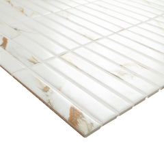Calacatta Gold Stacked 12 in. x 12 in. Matte Porcelain Mesh-Mounted Mosaic Floor and Wall Tile