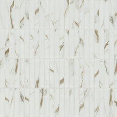 Calacatta Gold Stacked 12 in. x 12 in. Matte Porcelain Mesh-Mounted Mosaic Floor and Wall Tile