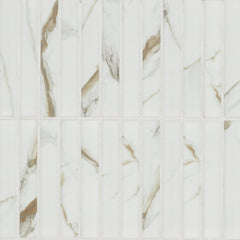 Calacatta Gold Stacked 12 in. x 12 in. Matte Porcelain Mesh-Mounted Mosaic Floor and Wall Tile