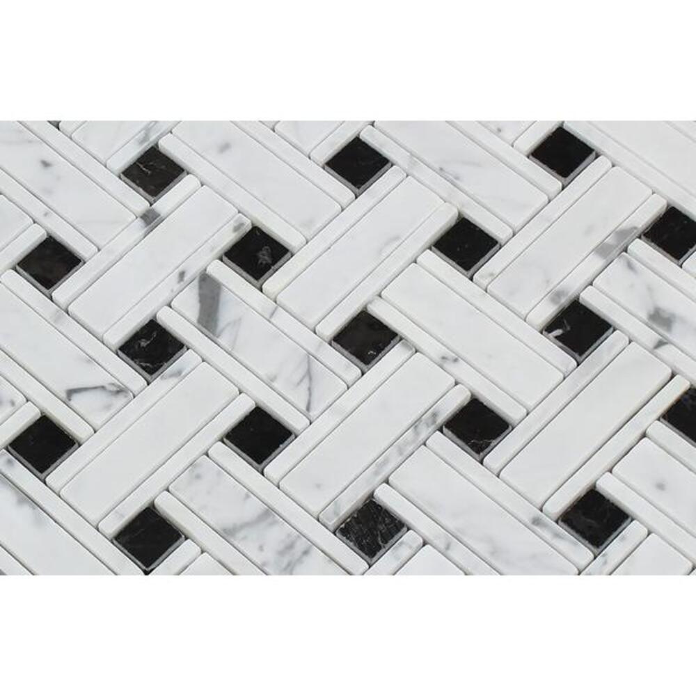 Tenedos Kenzi Triple Basketweave Carrara White with Greyish Marble Honed Floor and Wall Tile for Kitchen Backsplash, Bathroom Shower, Fireplace Surround, Accent Wall