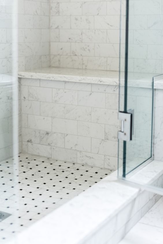 Threshold Shower Curb Pure Super White Engineered Marble 60 inch Length and custom Width