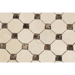 Crema Marfil Octagon w/ Emperador Dark Dots Polished Mosaic Tile- 1 piece