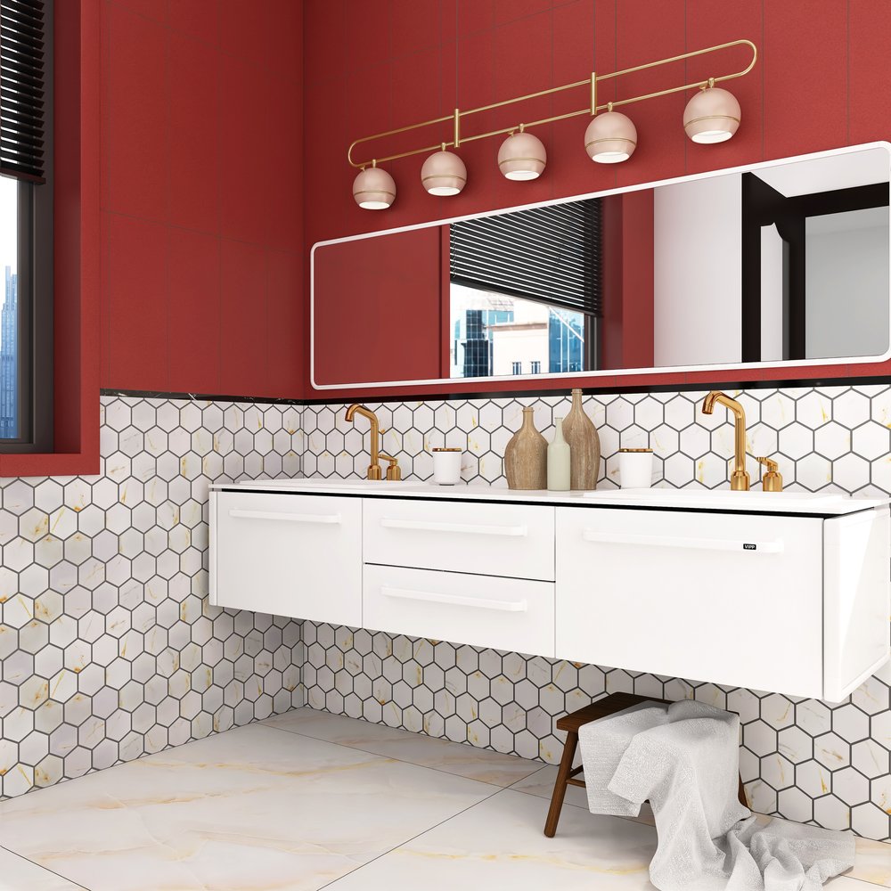 Tenedos Milano 4" Calacatta Gold Look Hexagon Porcelain Floor & Wall Tile for Kitchen Backsplash, Bathroom Shower, Accent Wall