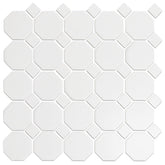 2x2 White Octagon with white Dots Porcelain Mosaic Floor Wall Matte Backsplash for Kitchen, Bathroom Shower, Accent Decor, Fireplace
