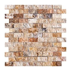 Roman 1 X 2 Split-Faced Travertine Brick Mosaic Tile ( on 12" x 12" Mesh Sheet)
