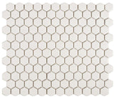 White 1" Hexagon Porcelain Mosaic Floor and Wall Tile on mesh Sheet for Kitchen Backsplash, Bathroom, Accent Wall