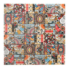 2 in. Square Marble Mosaic Painted with Inject Colorful Maiolica Style Mesh-Backed for Wall and Floor, Backsplash, Kitchen, Bathroom, Accent Wall, Fireplace Surround by Tenedos