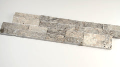 Silver Travertine Splitface Stacked Ledger Wall Panel 6 in. x 24 in. Natural Marble Wall Tile for Accent Walls Kitchen Backsplash Fireplace
