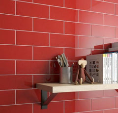 Red 3x6 Ceramic Glossy Subway Wall Tile- 48 pcs/carton (6 Sqft) by Tenedos for Kitchen Backsplash, Bathroom Shower, Accent Decorative Wall