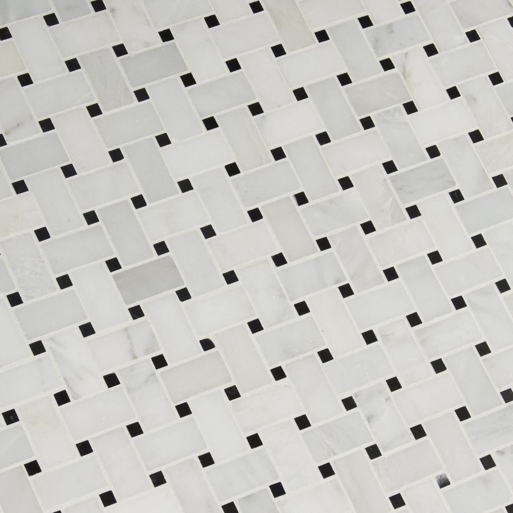 MS International Greecian White Basketweave Marble 12 in. x 12 in. x 10 mm Polished Mesh-Mounted Mosaic Tile - Tenedos