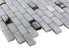 Glossy White and Brown Stone Wet Look Glass Mosaic Tiles