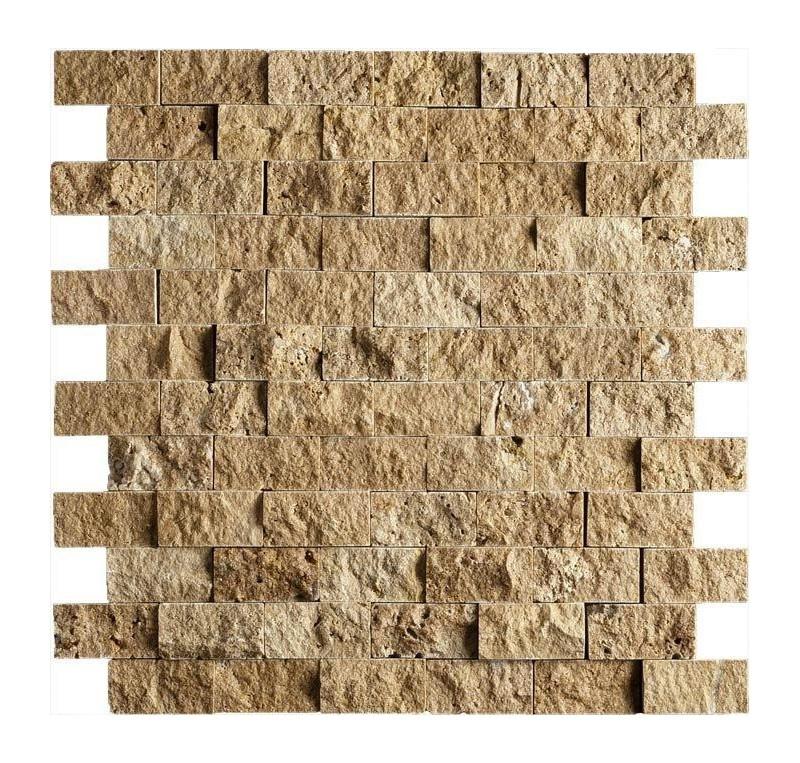 Noce 1X2 Travertine Split Faced Marble Mosaic Wall Tile