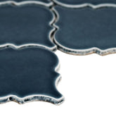 Navy Blue Lantern Arabesque Handcrafted Ceramic Mosaic Wall Tile for Kitchen Backsplash, Bathroom, Accent Wall